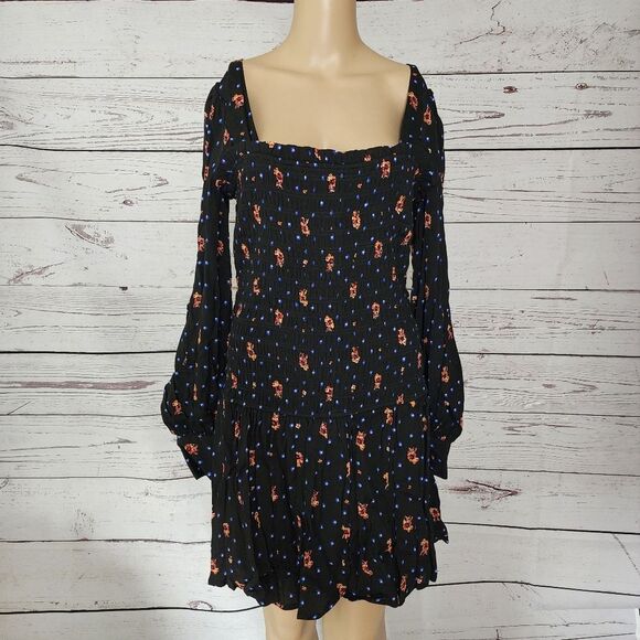 Free People Two Faces Long Sleeve Black Mini Dress Medium NWT - Picture 2 of 16